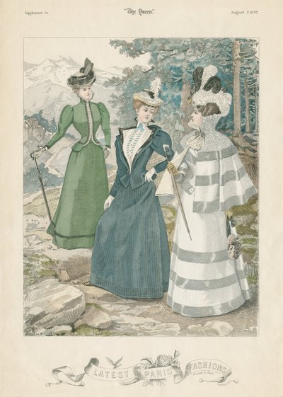 Últimas modas de París, ilustración de The Queen, 7 de agosto de 1897 de Adolf Karol Sandoz